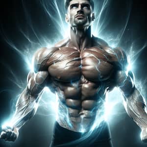 Muscular Caucasian Man Emitting Intense Energy