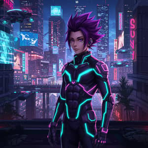 Handsome Anime Boy in Futuristic City