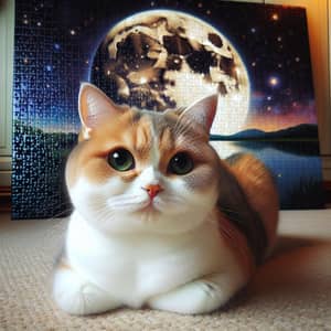 Beautiful Orange and White Domestic Cat Sitting on a Carpeted Floor