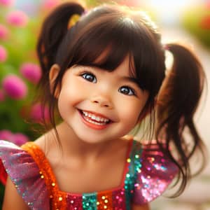 Radiant South Asian Girl in Sparkling Dress | Sun-filled Garden