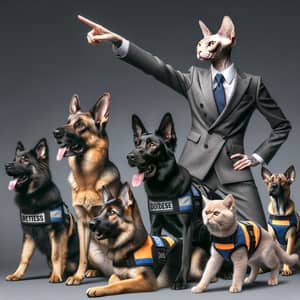 Sphynx Cat Squad Leader Directs Working Dogs | Business Scene