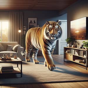 Friendly Tiger in Modern Living Room | Majestic Guest