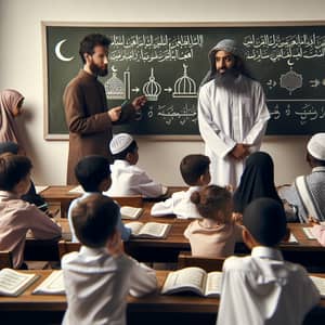 Islamic Religious Teacher Teaching Diverse Group of Students in Classroom