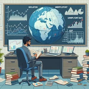 South Asian Male Economist Studying Global Economy Indicators