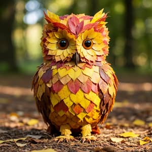 Owl Crafted from Falling Leaves