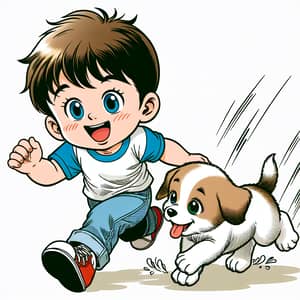 Playful Boy and Puppy Comic Art