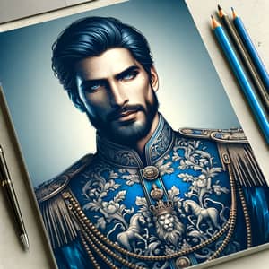 Majestic Indian Monarch in Refined Blue Attire | Webnovel Cover