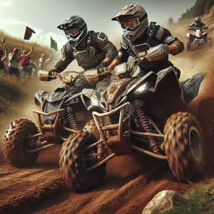 Intense ATV Racing: Hispanic Man vs Black Woman in Dirt Battle