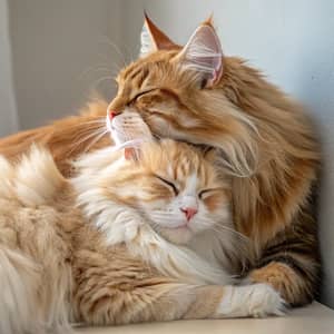 Adorable Long-Haired Cats Snuggling Together