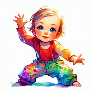 Playful Toddler in Whimsical Children's Book Style