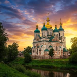 Majestic Ukrainian Orthodox Church at Sunset