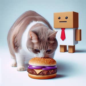 Playful Cat Enjoying a Purple Hamburger