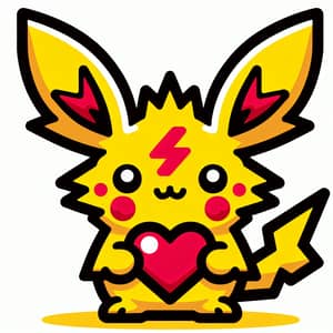 Electric-Themed Yellow Creature Holding Heart-Shaped Sticker