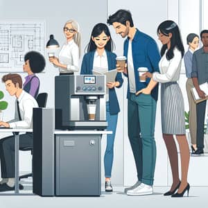 Office Coffee Break: Diverse Employees Eagerly Await Fresh Brew