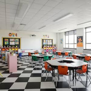 Vibrant Classroom Design with Checkered Patterns