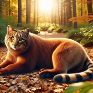 Bear Cat Hybrid Creature Sunbathing in Forest