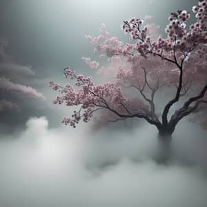 Foggy Sakura Scene - Ethereal Beauty Unveiled