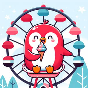 Red Penguin on Ferris Wheel Enjoying Ice Cream