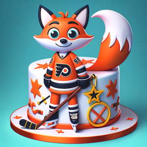 Cartoon-Inspired Ice Hockey Character Cake with Fox Tail Charm