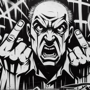 Black and White Graffiti of an Angry Person