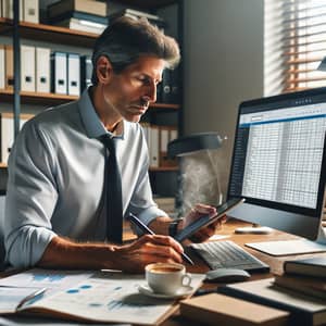 Professional Data Analyst Deep in Thought | Organized Office Scene