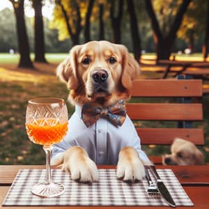 Clever Golden Retriever Enjoys Carrot Juice Picnic