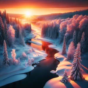 Tranquil Winter Scene - Snow-Covered Landscape at Sunset