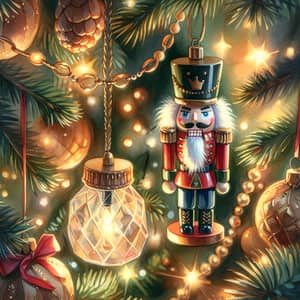 Nutcracker Ornament Watercolor Painting | Festive Christmas Tree