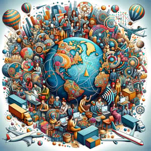 Globalization Illustration: Diverse People & Economic Connections