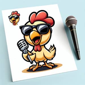 Whimsical Cartoon Chicken with Sunglasses and Microphone