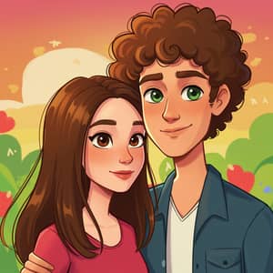 Cute Cartoon Couple with Brown and Green Eyes