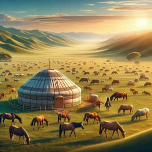 Kazakh Yurt in the Scenic Steppe Landscape