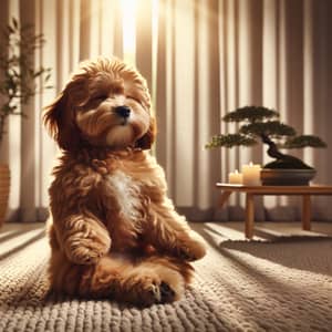 Tranquil Dog in Meditative Pose on Plush Rug