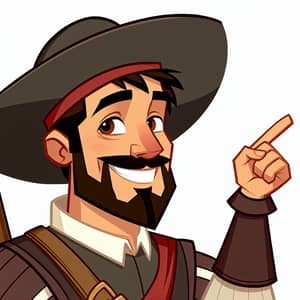 Smiling Spanish Conquistador in 15th Century Cartoon Style