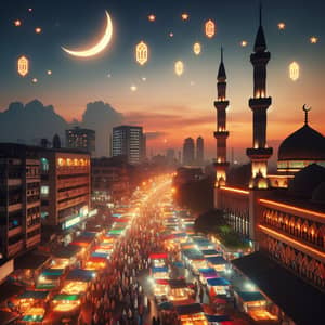 Celebrating Ramadan: A Vibrant Evening Cityscape