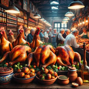 Pollos Asados: Mouth-Watering Roasted Chickens in Spanish Food Market