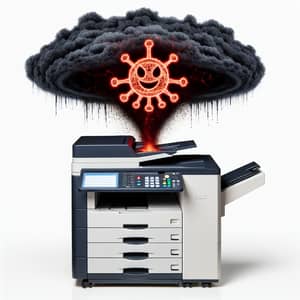 Compromised Office Copier with Computer Virus Symbolism