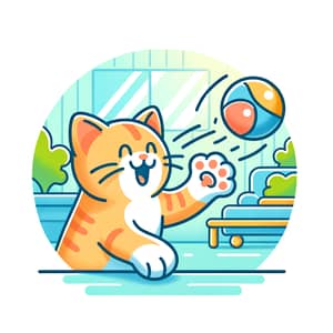 Playful Cat Hitting Ball in a Dynamic Scene