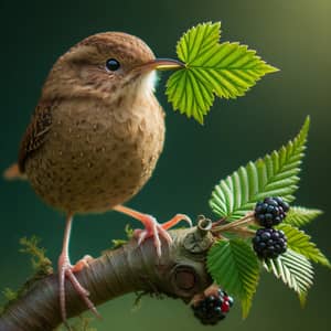 Bramble Bird with Green Leaf - Birdwatching Delight