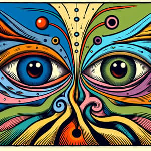 Pop Art Cartoon of Visual Pathway with Two Eyes