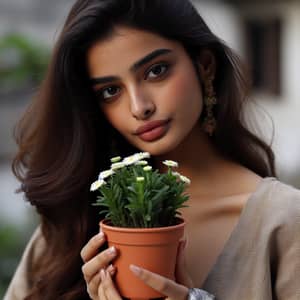 Beautiful South Asian Person Holding Flower Pot | Website Name