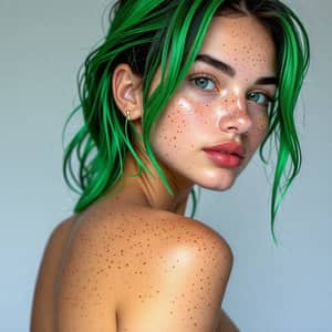 15-Year-Old Model with Vibrant Green Hair