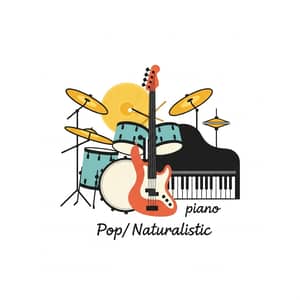 Pop Band Logo with Drums, Guitar, and Piano