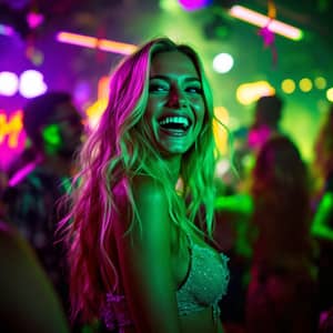 Vibrant Party with Blonde Model | Neon Lights