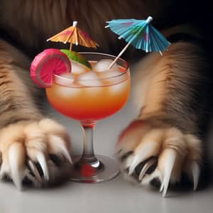 Colorful Cocktail in Fluffy Paws: Fun Drink with Decorative Umbrella