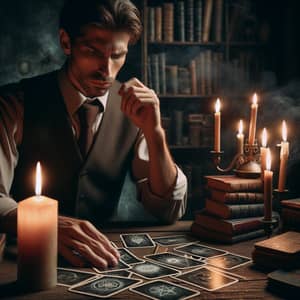 Caucasian Detective Uses Tarot Cards in Tense Atmosphere