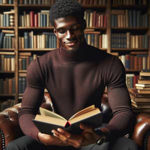 Serene Black Person Reading Book in Comfortable Armchair