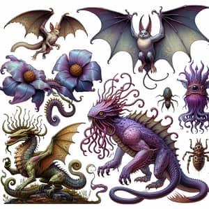 Fantasy Creatures Digital Artwork: Crobat, Tentacruel, Gengar, Nidoking, Venasaur, Mega Beedrill