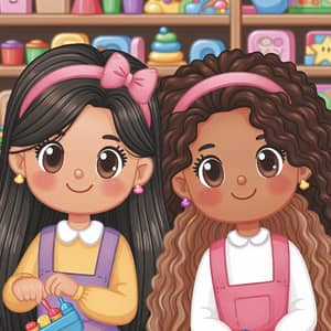 Colorful Toy Library: Two Girls with Big Smiles