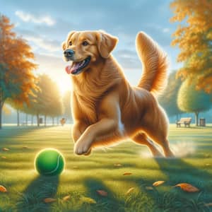 Playful Golden Retriever Painting in Grass Park | Artwork